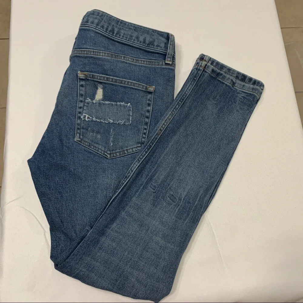 Topman Mens Stretch Skinny Distressed Cotton Blue Jeans 34S